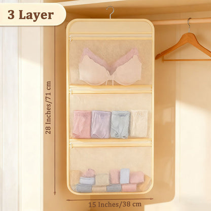 2-Piece Hanging Closet Organizer Set | 2-Tier + 3-Tier Underwear and Sock Organizer with Zipper Opening and Breathable Mesh Storage Bags