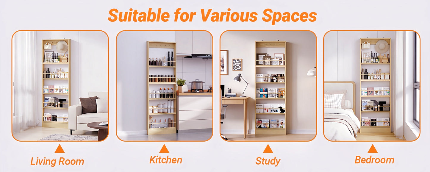 72-Inch Slim Freestanding Storage Shelf | Multi-Tier Kitchen & Living Room Organizer, Space-Saving Narrow Shelving Unit with Anti-Tip Design