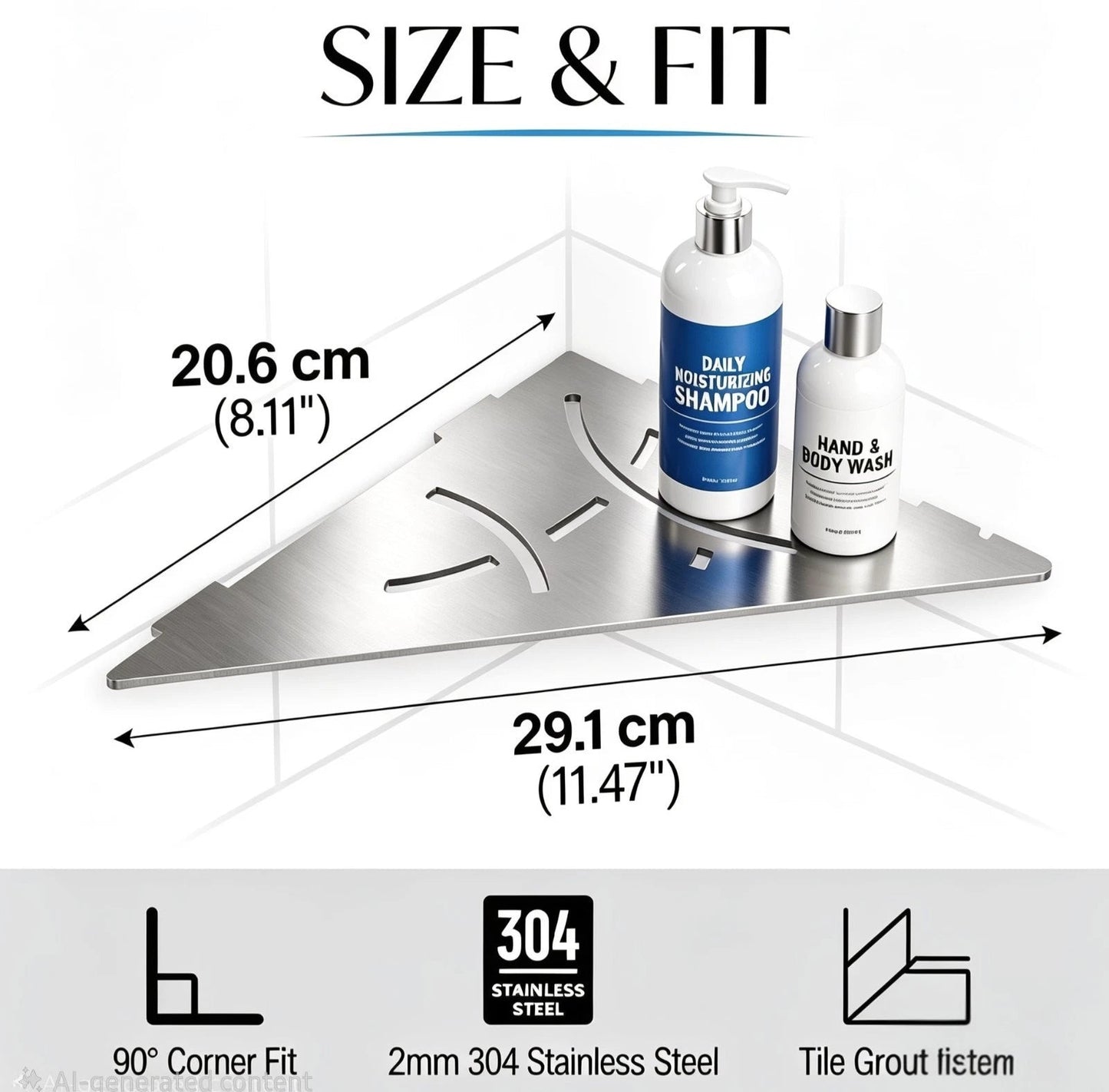 304 Stainless Steel Built-In Bathroom Corner Shelf | 90° Shower Corner Organizer, 2mm Thick Rust-Resistant Shampoo Storage Shelf