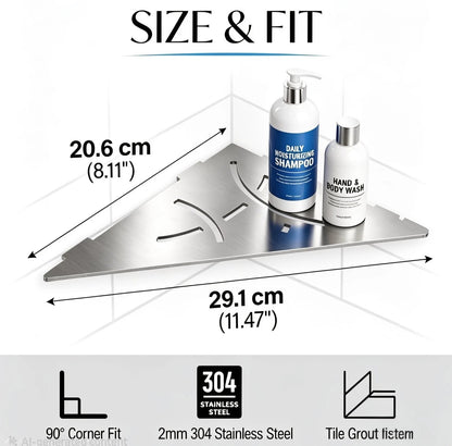 304 Stainless Steel Built-In Bathroom Corner Shelf | 90° Shower Corner Organizer, 2mm Thick Rust-Resistant Shampoo Storage Shelf