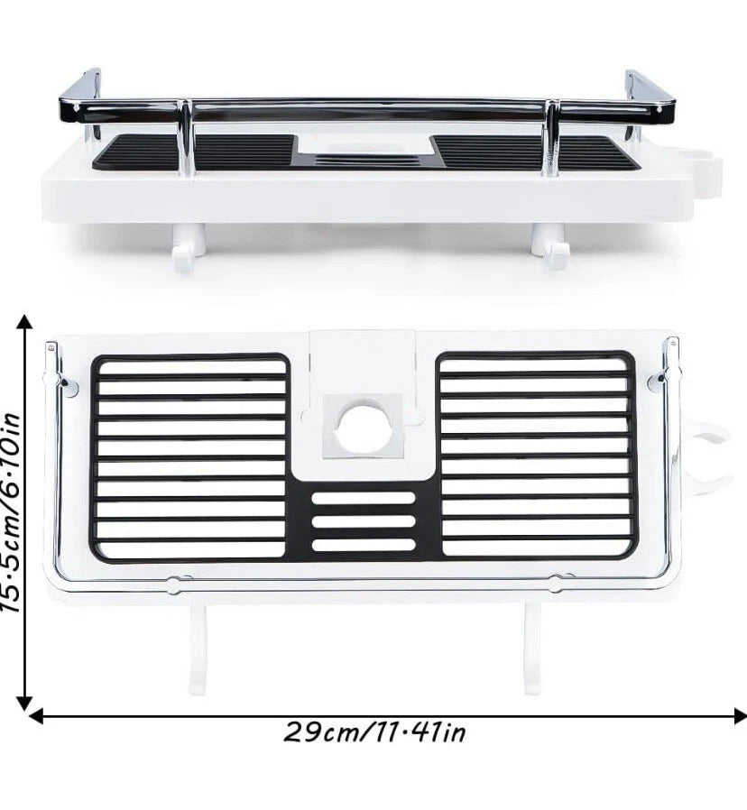 No-Drill Shower Pole Bathroom Shelf | Detachable Shower Organizer with 2 Hooks for Shampoo, Body Wash, and Bathroom Essentials