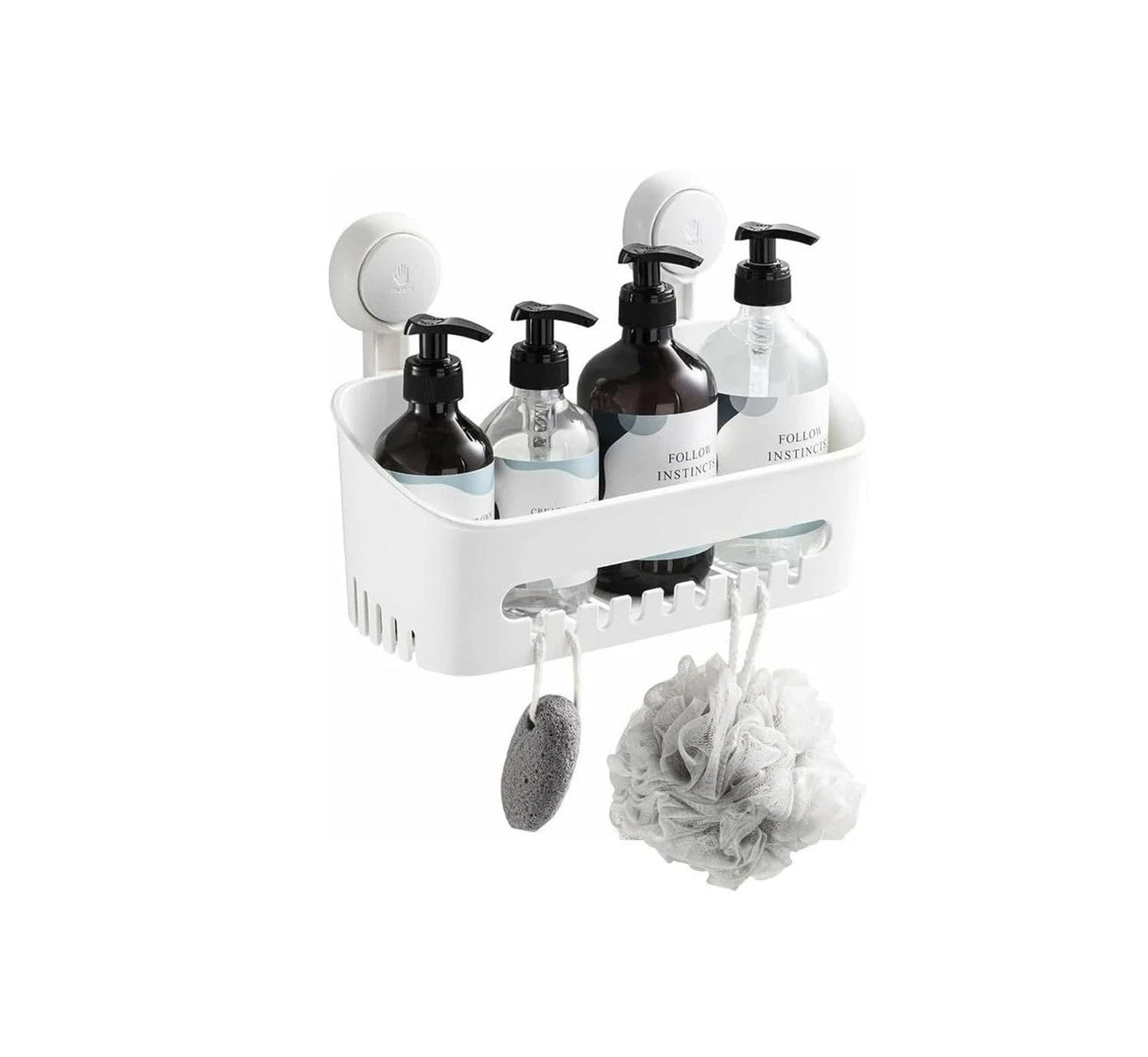 No-Drill Suction Cup Bathroom Shelf | 1-Second Installation Shower Organizer, Wall-Mounted Bathroom Storage Basket for Shampoo & Body Wash