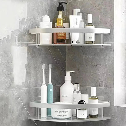 No-Drill Aluminum Bathroom Corner Shelf | Strong Adhesive Shower Corner Organizer, 22LB Capacity Shelf for Shampoo & Body Wash