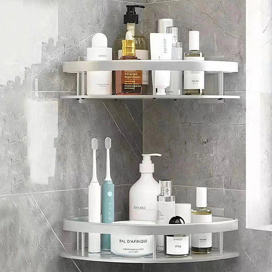 No-Drill Aluminum Bathroom Corner Shelf | Strong Adhesive Shower Corner Organizer, 22LB Capacity Shelf for Shampoo & Body Wash