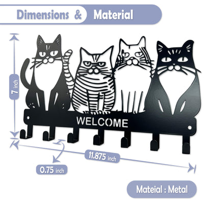 Cat Wall-Mounted Key Holder | 6-Hook No-Drill Entryway Key Rack, Metal Wall Hook for Kitchen, Bathroom & Home Organization
