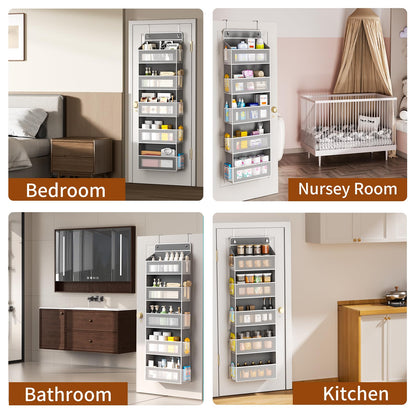 Over-the-Door Hanging Storage Organizer | 5 Large Pockets + 10 Side Pockets, 44LB Heavy-Duty Organizer for Bedroom, Bathroom & Nursery