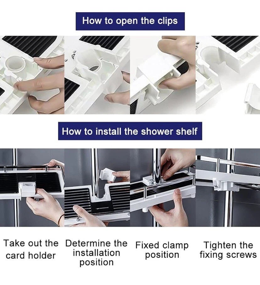 No-Drill Shower Pole Bathroom Shelf | Detachable Shower Organizer with 2 Hooks for Shampoo, Body Wash, and Bathroom Essentials