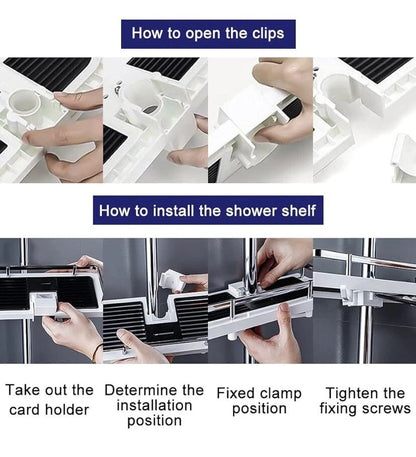 No-Drill Shower Pole Bathroom Shelf | Detachable Shower Organizer with 2 Hooks for Shampoo, Body Wash, and Bathroom Essentials