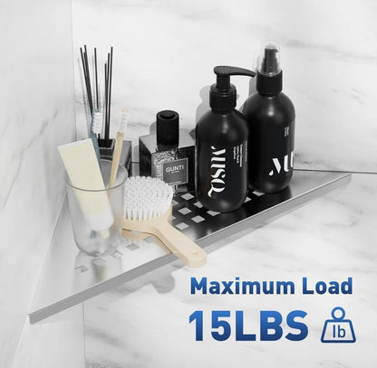 304 Stainless Steel Bathroom Corner Shelf | No-Drill Shower Corner Organizer for Tile Walls, Corner Storage Shelf for Shampoo & Body Wash