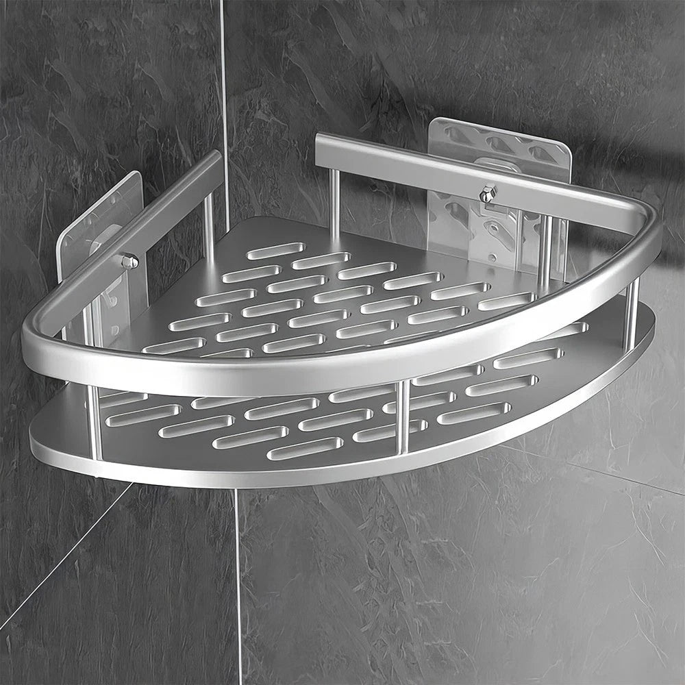 No-Drill Aluminum Bathroom Corner Shelf | Strong Adhesive Shower Corner Organizer, 22LB Capacity Shelf for Shampoo & Body Wash