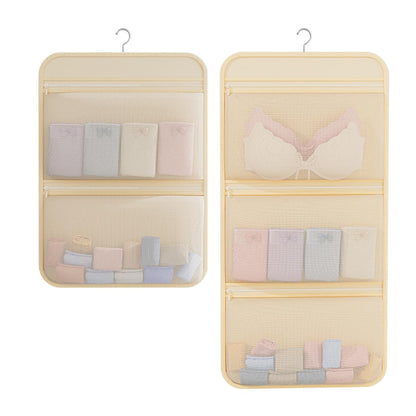 2-Piece Hanging Closet Organizer Set | 2-Tier + 3-Tier Underwear and Sock Organizer with Zipper Opening and Breathable Mesh Storage Bags
