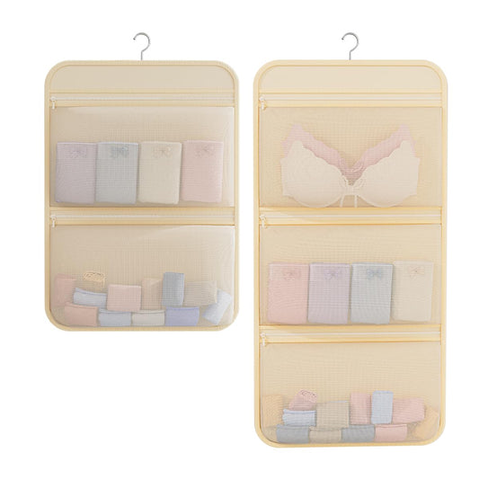 2-Piece Hanging Closet Organizer Set | 2-Tier + 3-Tier Underwear and Sock Organizer with Zipper Opening and Breathable Mesh Storage Bags