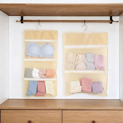 2-Piece Hanging Closet Organizer Set | 2-Tier + 3-Tier Underwear and Sock Organizer with Zipper Opening and Breathable Mesh Storage Bags