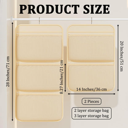 2-Piece Hanging Closet Organizer Set | 2-Tier + 3-Tier Underwear and Sock Organizer with Zipper Opening and Breathable Mesh Storage Bags