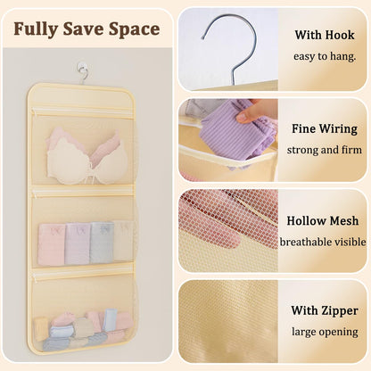 2-Piece Hanging Closet Organizer Set | 2-Tier + 3-Tier Underwear and Sock Organizer with Zipper Opening and Breathable Mesh Storage Bags