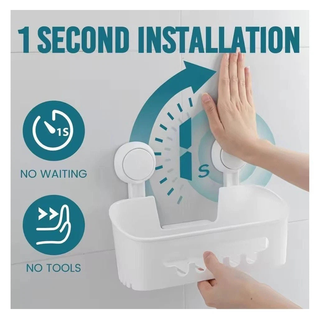 No-Drill Suction Cup Bathroom Shelf | 1-Second Installation Shower Organizer, Wall-Mounted Bathroom Storage Basket for Shampoo & Body Wash