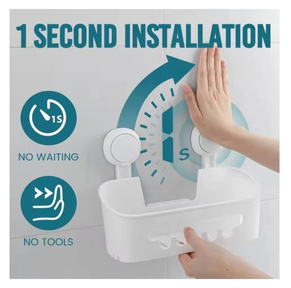 No-Drill Suction Cup Bathroom Shelf | 1-Second Installation Shower Organizer, Wall-Mounted Bathroom Storage Basket for Shampoo & Body Wash