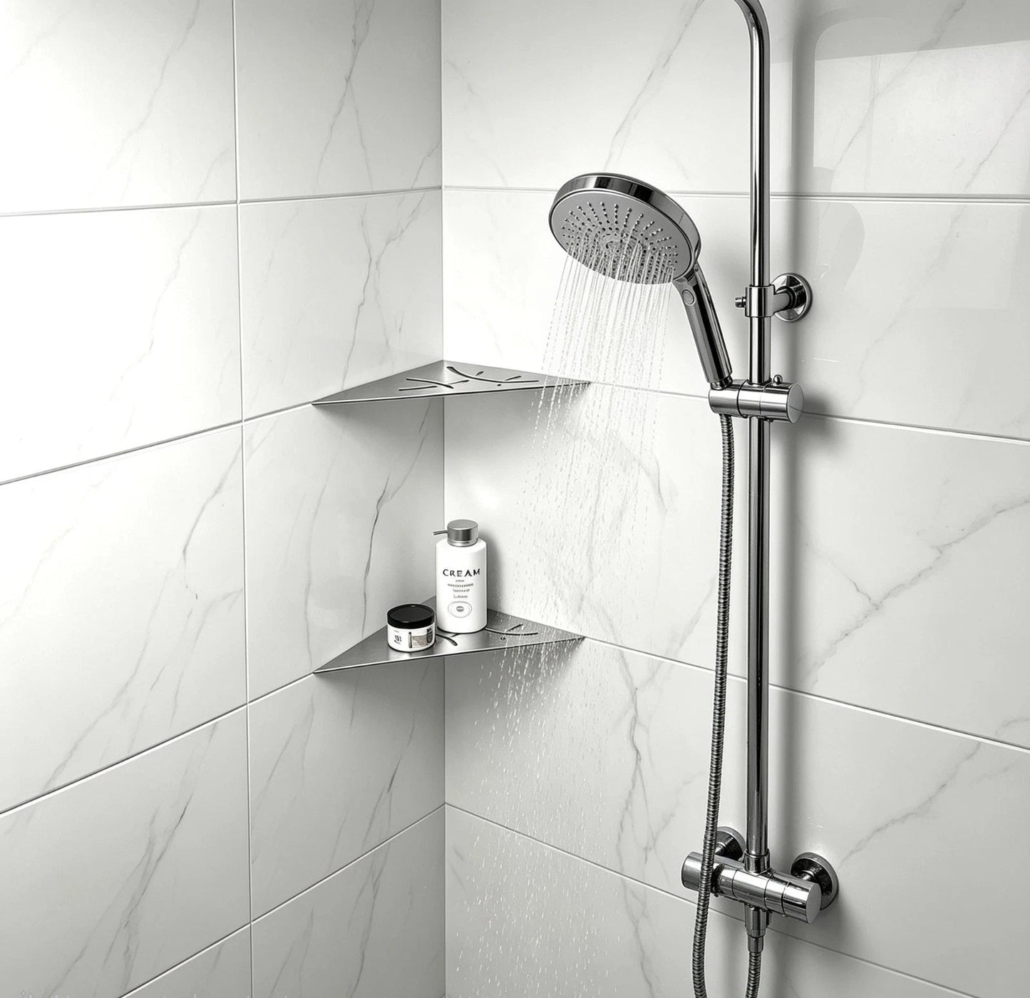 304 Stainless Steel Built-In Bathroom Corner Shelf | 90° Shower Corner Organizer, 2mm Thick Rust-Resistant Shampoo Storage Shelf