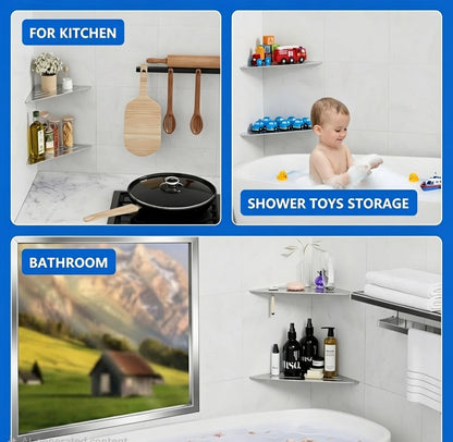 304 Stainless Steel Built-In Bathroom Corner Shelf | 90° Shower Corner Organizer, 2mm Thick Rust-Resistant Shampoo Storage Shelf