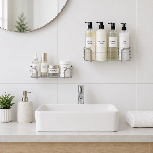 No-Drill Bathroom Shower Shelf | Strong Adhesive SUS304 Stainless Steel Shower Organizer with Hooks for Shampoo & Body Wash