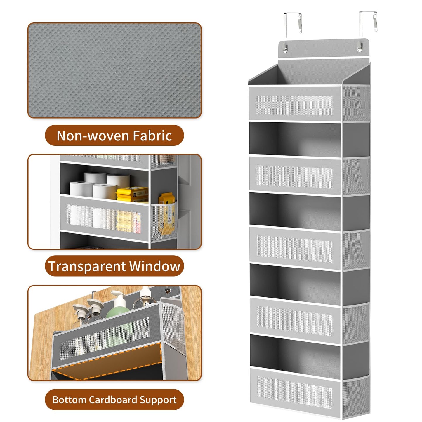 Over-the-Door Hanging Storage Organizer | 5 Large Pockets + 10 Side Pockets, 44LB Heavy-Duty Organizer for Bedroom, Bathroom & Nursery