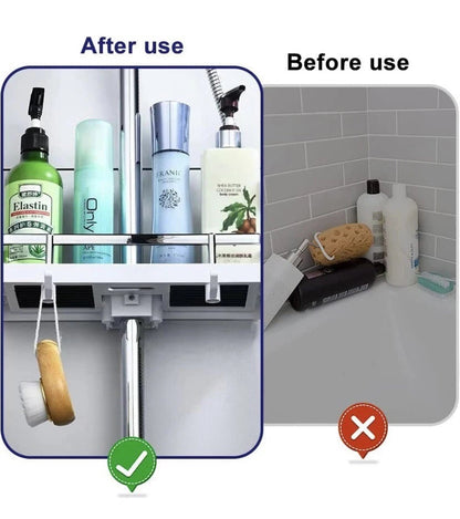 No-Drill Shower Pole Bathroom Shelf | Detachable Shower Organizer with 2 Hooks for Shampoo, Body Wash, and Bathroom Essentials
