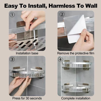 No-Drill Aluminum Bathroom Corner Shelf | Strong Adhesive Shower Corner Organizer, 22LB Capacity Shelf for Shampoo & Body Wash