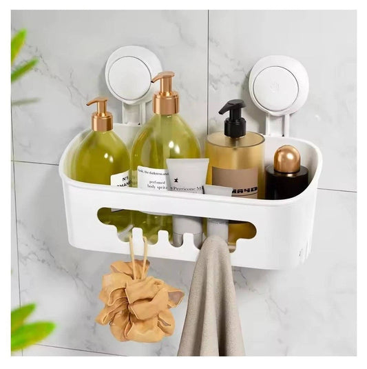 No-Drill Suction Cup Bathroom Shelf | 1-Second Installation Shower Organizer, Wall-Mounted Bathroom Storage Basket for Shampoo & Body Wash