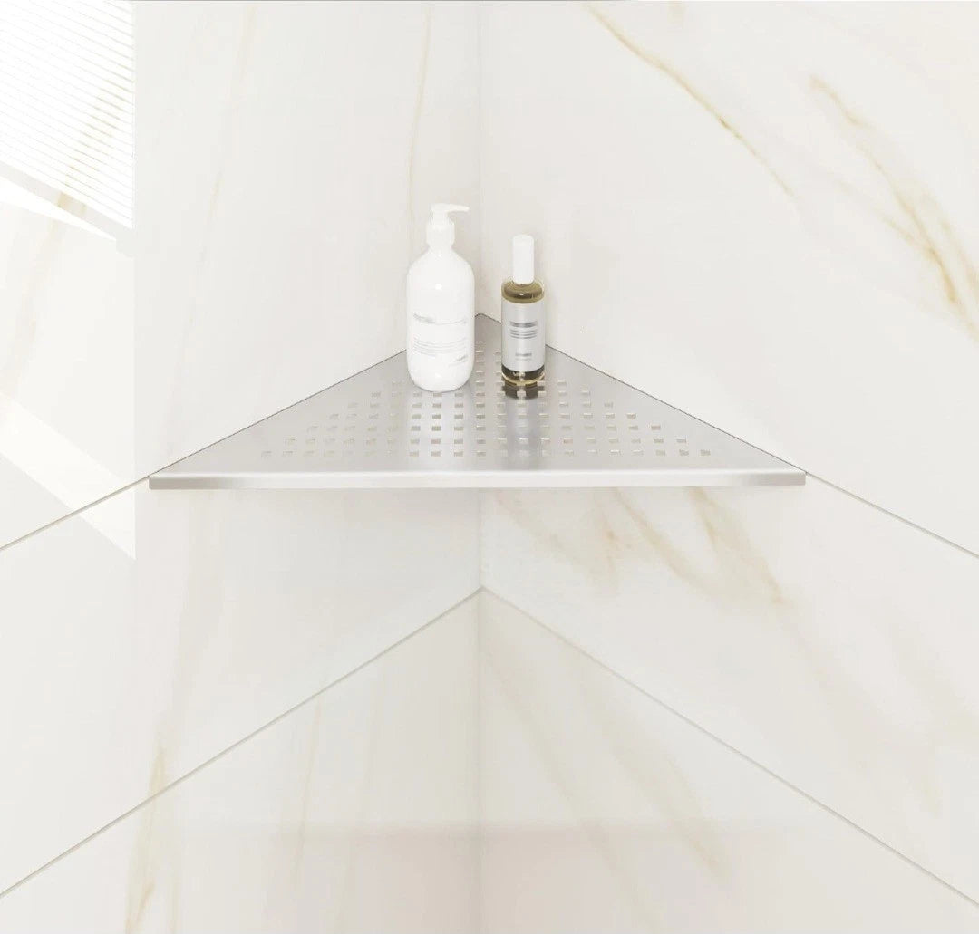 304 Stainless Steel Bathroom Corner Shelf | No-Drill Shower Corner Organizer for Tile Walls, Corner Storage Shelf for Shampoo & Body Wash