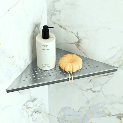 304 Stainless Steel Bathroom Corner Shelf | No-Drill Shower Corner Organizer for Tile Walls, Corner Storage Shelf for Shampoo & Body Wash
