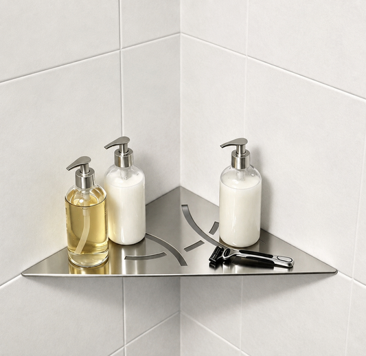 304 Stainless Steel Built-In Bathroom Corner Shelf | 90° Shower Corner Organizer, 2mm Thick Rust-Resistant Shampoo Storage Shelf