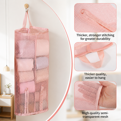 Hanging Underwear Organizer for Closet | Multi-Layer Double-Sided Mesh Organizer for Socks & Underwear, Top-Load Bottom-Dispense Closet Hanging Storage, 3-Pack Space-Saving Wardrobe Organizer