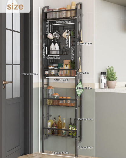 Ultra-Slim Over-the-Door Storage Rack | No-Drill Door-Back Organizer, Multi-Tier Kitchen & Bathroom Storage Rack with Hooks and Cup Holders