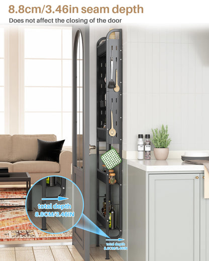 Ultra-Slim Over-the-Door Storage Rack | No-Drill Door-Back Organizer, Multi-Tier Kitchen & Bathroom Storage Rack with Hooks and Cup Holders