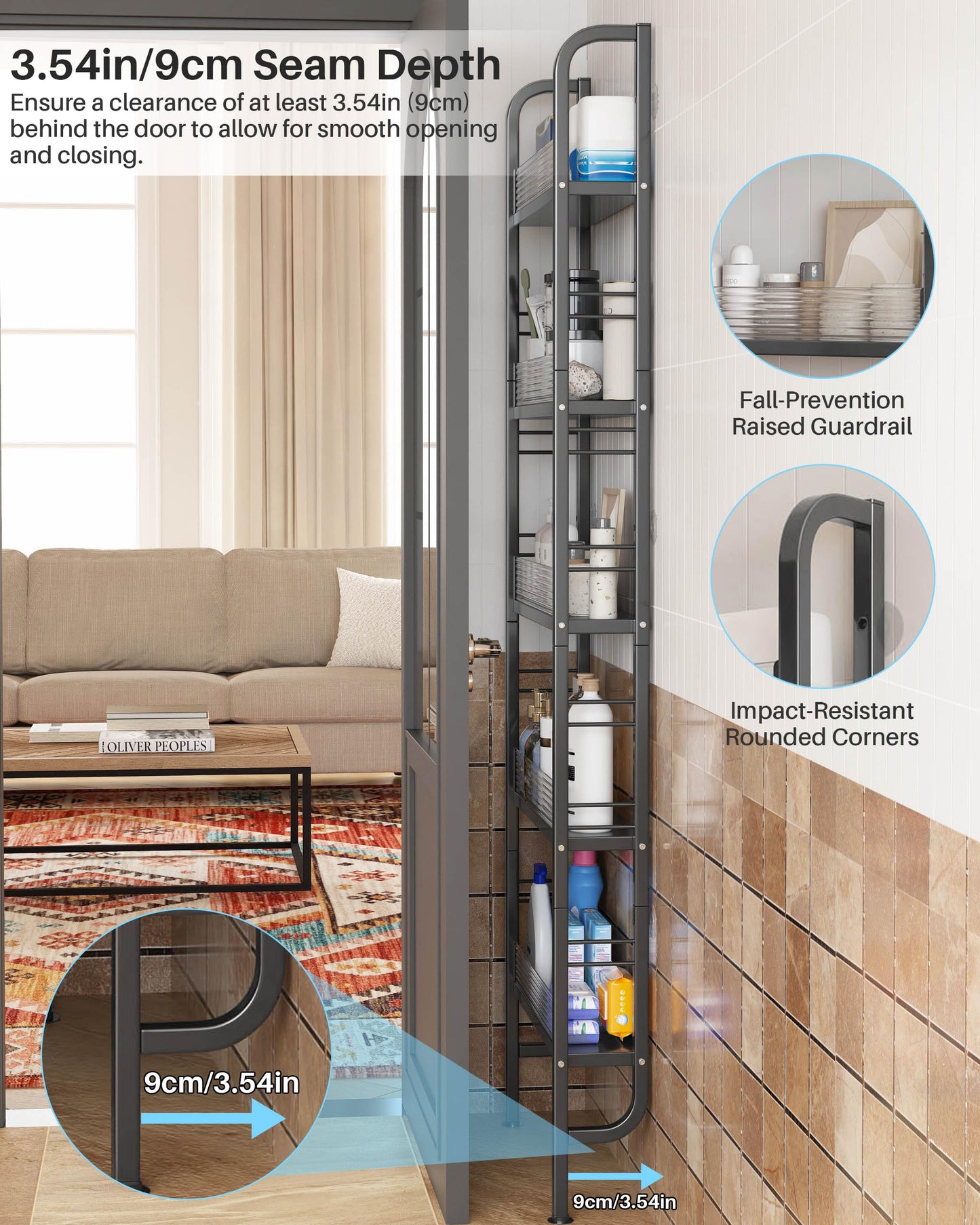 Ultra-Slim Wall-Mounted Storage Rack | No-Drill Multi-Tier Narrow Storage Shelf for Kitchen, Bathroom, Bedroom & Small Spaces