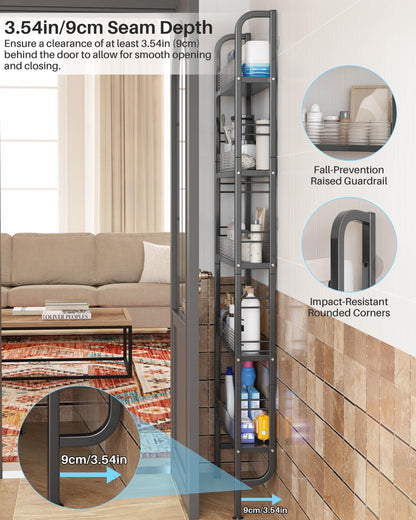 Ultra-Slim Wall-Mounted Storage Rack | No-Drill Multi-Tier Narrow Storage Shelf for Kitchen, Bathroom, Bedroom & Small Spaces