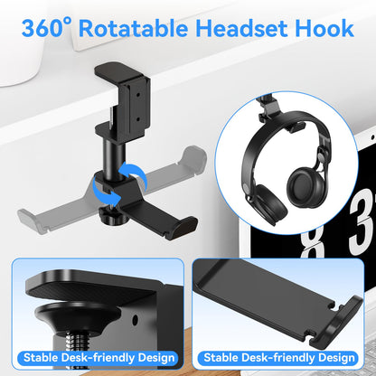 Clamp-On 4-in-1 Desk Organizer | Headphone Hook + Phone Stand + Cup Holder + Pen Storage, No-Drill Adjustable Side-Mount Desk Organizer