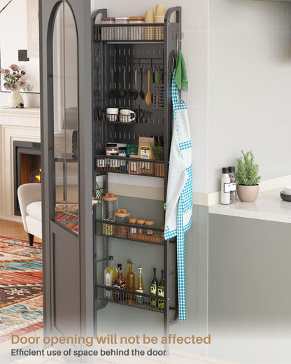 Ultra-Slim Over-the-Door Storage Rack | No-Drill Door-Back Organizer, Multi-Tier Kitchen & Bathroom Storage Rack with Hooks and Cup Holders