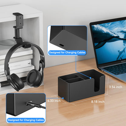 Clamp-On 4-in-1 Desk Organizer | Headphone Hook + Phone Stand + Cup Holder + Pen Storage, No-Drill Adjustable Side-Mount Desk Organizer