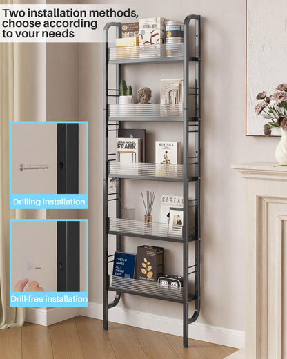Ultra-Slim Wall-Mounted Storage Rack | No-Drill Multi-Tier Narrow Storage Shelf for Kitchen, Bathroom, Bedroom & Small Spaces