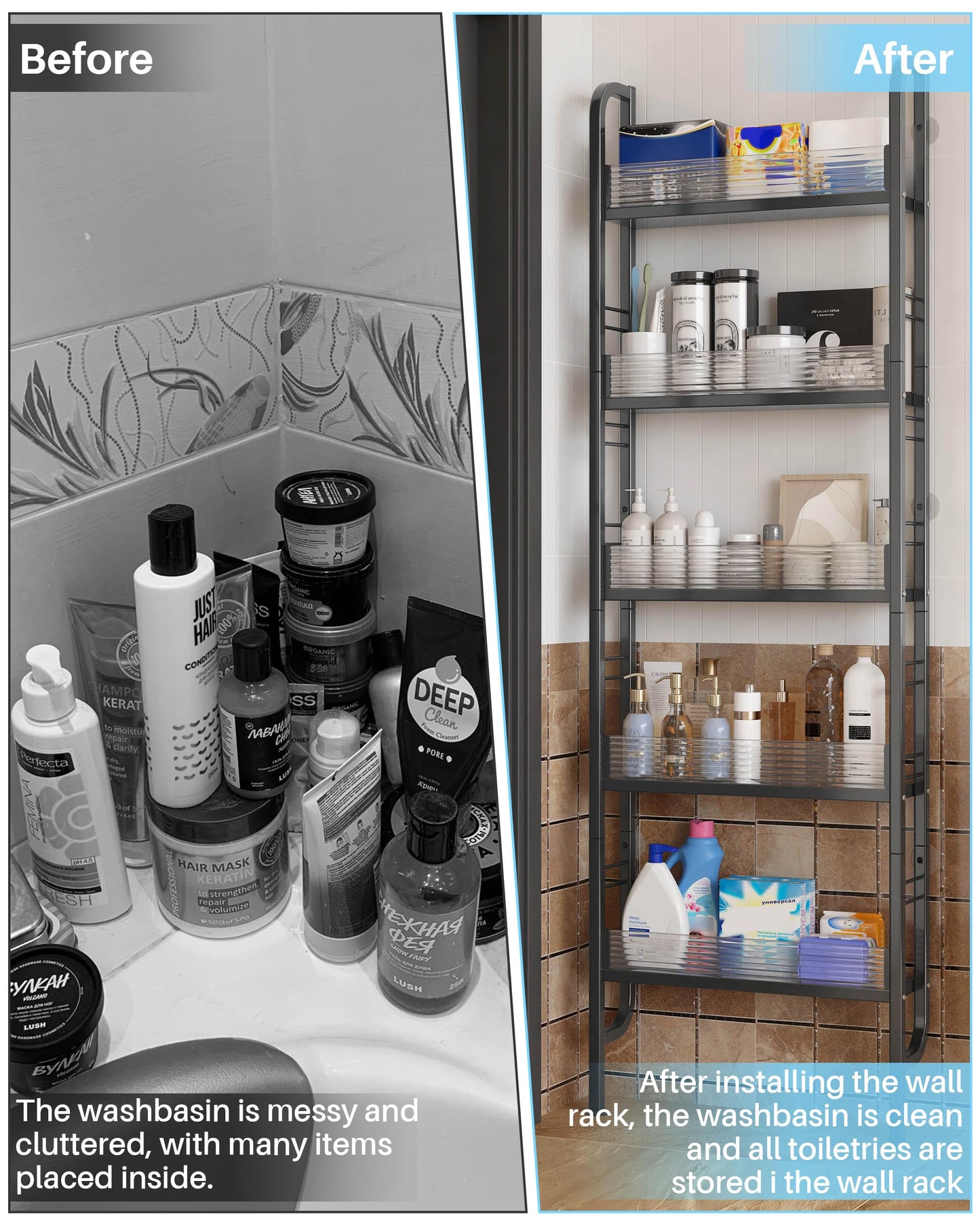 Ultra-Slim Wall-Mounted Storage Rack | No-Drill Multi-Tier Narrow Storage Shelf for Kitchen, Bathroom, Bedroom & Small Spaces
