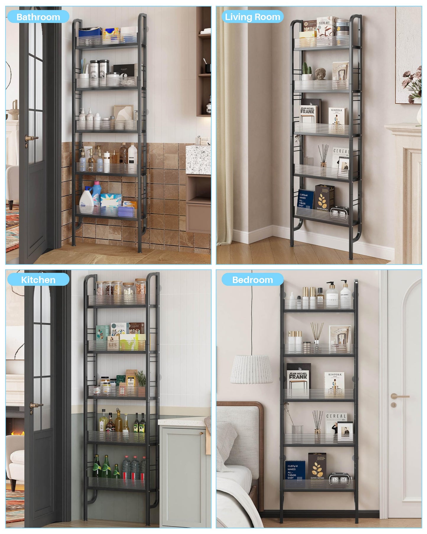 Ultra-Slim Wall-Mounted Storage Rack | No-Drill Multi-Tier Narrow Storage Shelf for Kitchen, Bathroom, Bedroom & Small Spaces