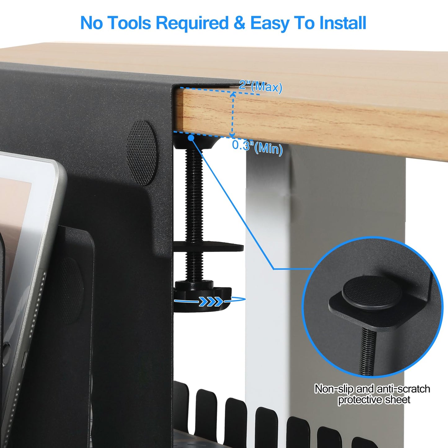Clamp-On Double-Layer Under-Desk Organizer | No-Drill Desk-Side File Storage Rack with Cable Management Tray, Pen Holders & Tablet Organizer