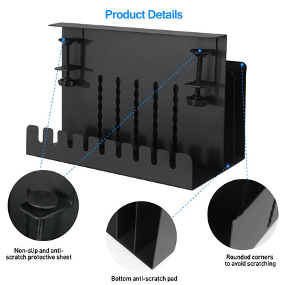 Clamp-On Double-Layer Under-Desk Organizer | No-Drill Desk-Side File Storage Rack with Cable Management Tray, Pen Holders & Tablet Organizer