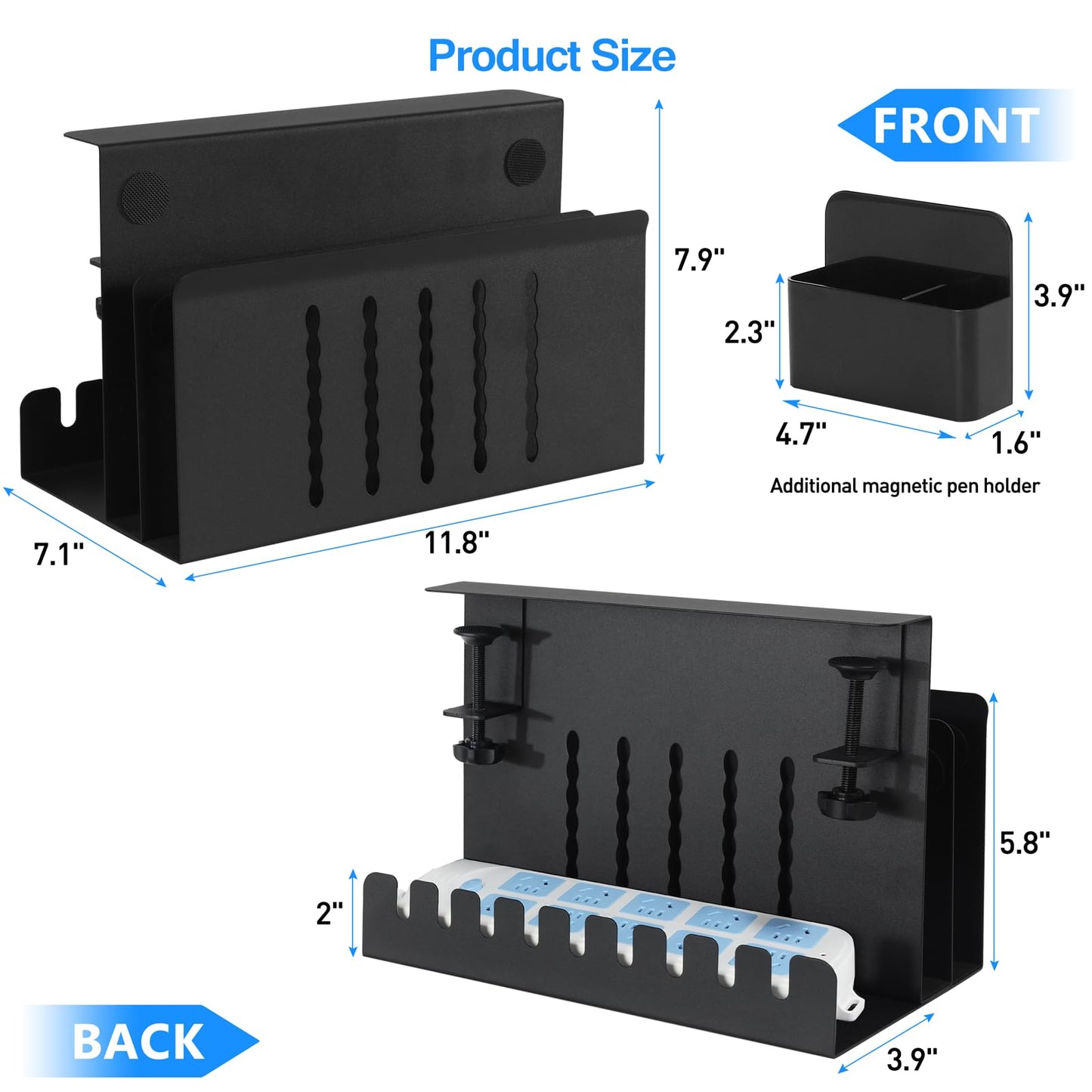 Clamp-On Double-Layer Under-Desk Organizer | No-Drill Desk-Side File Storage Rack with Cable Management Tray, Pen Holders & Tablet Organizer