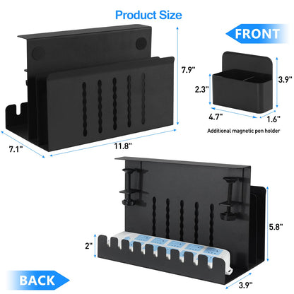Clamp-On Double-Layer Under-Desk Organizer | No-Drill Desk-Side File Storage Rack with Cable Management Tray, Pen Holders & Tablet Organizer