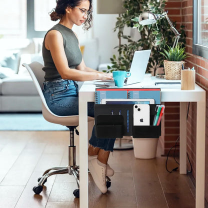 Clamp-On Double-Layer Under-Desk Organizer | No-Drill Desk-Side File Storage Rack with Cable Management Tray, Pen Holders & Tablet Organizer