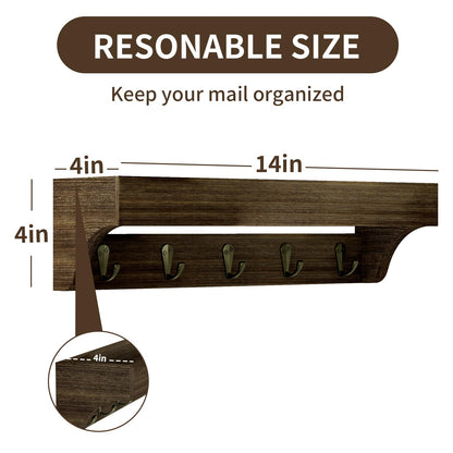 Wooden Wall-Mounted Key Holder with Shelf | 5-Hook Entryway Organizer, 14-Inch Wall Shelf for Mail, Wallets, Hats & Everyday Essentials