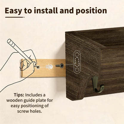Wooden Wall-Mounted Key Holder with Shelf | 5-Hook Entryway Organizer, 14-Inch Wall Shelf for Mail, Wallets, Hats & Everyday Essentials