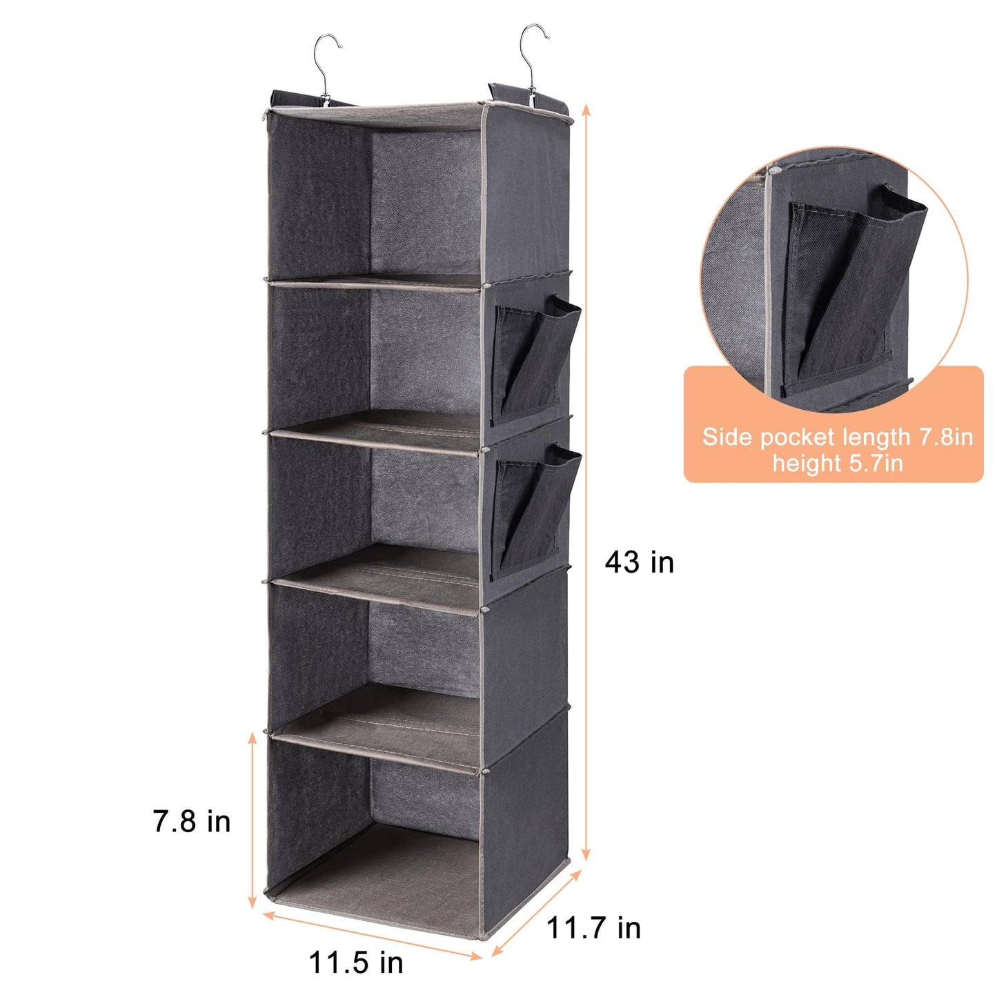 6-Tier Hanging Closet Organizer | Foldable Wardrobe Storage Shelves for Clothes, Sweaters & Pants, 3-Pack Space-Saving Closet Organizer for Bedroom & Dorm